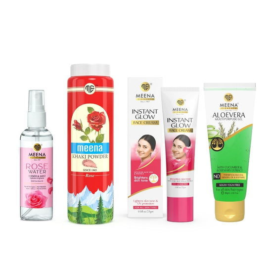 Aloe Vera Gel(60gm), Rose Water(100ml),Khaki Powder(100gm),Instant Face Cream(25gm) - Basic Daily essential pack